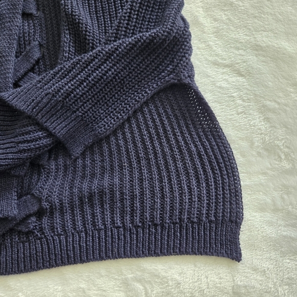 Pinque Women's Navy Lace Back Open Front Cardigan Sweater Small - Picture 5 of 10